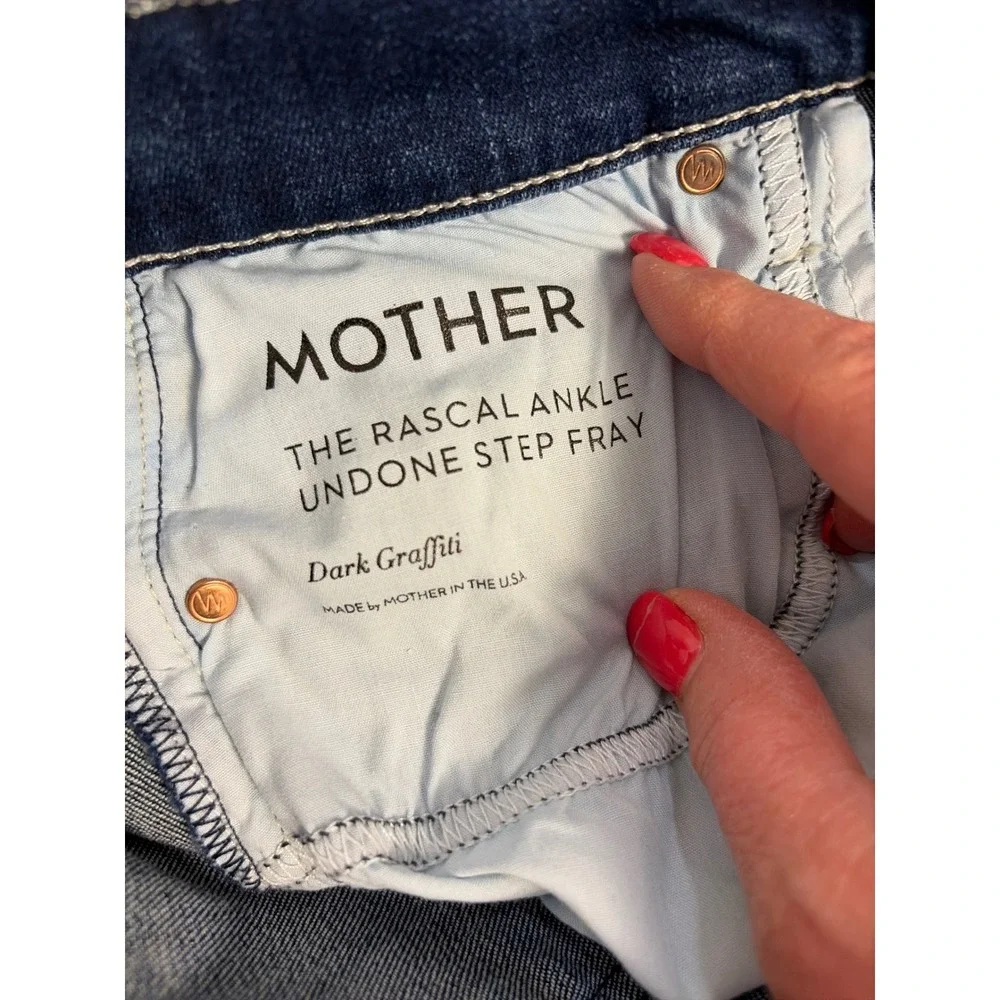 Mother The Rascal Ankle Undone Step Fray Jeans Dark‎ Graffiti Size 27 Distressed